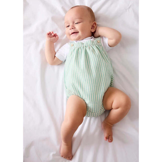 Wimbledon Stripe Button Detail Romper, Green - Rompers - 6