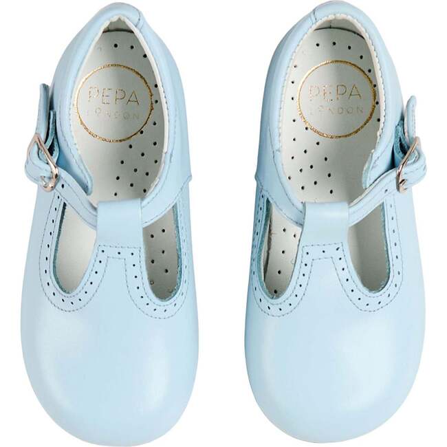 Leather T-Bar Baby Shoes, Sky Blue