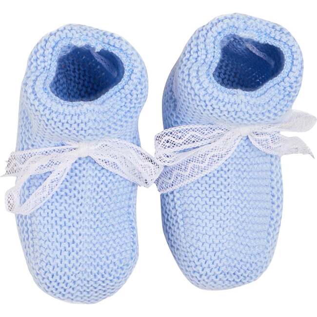 Lace Detail Knitted Booties, Light Blue