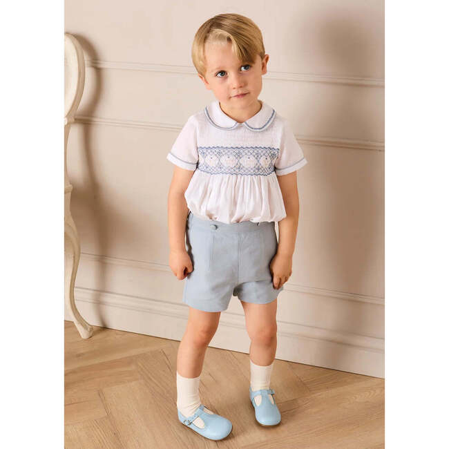 Leather T-Bar Baby Shoes, Sky Blue