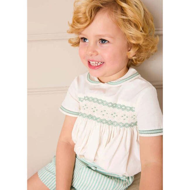 Wimbledon Stripe Hand Smocked Peter Pan Collar Two Piece Set, Green - Mixed Apparel Set - 5