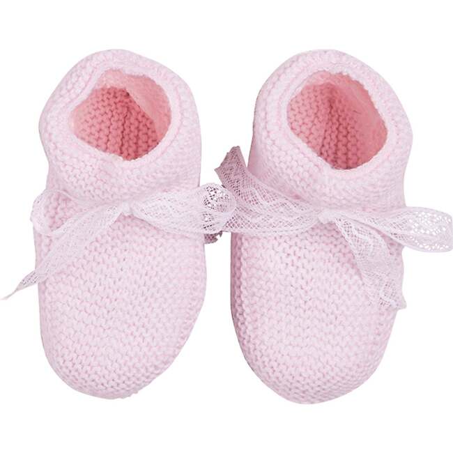 Lace Detail Knitted Booties, Baby Pink