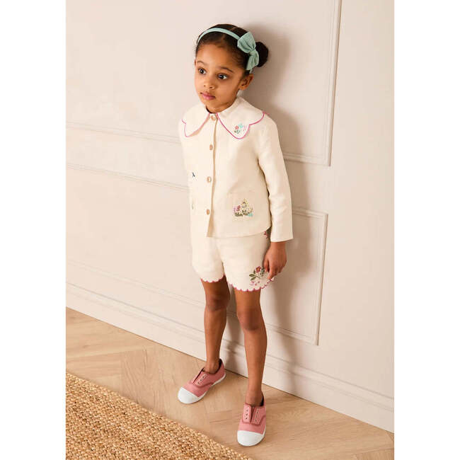 Wildflower Embroidered Scallop Edge Shorts, Cream - Shorts - 4