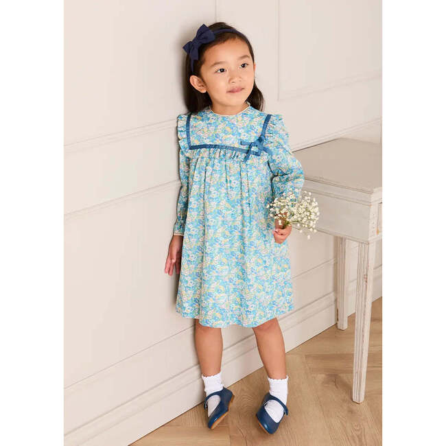 Leontyne Floral Bow Detail Long Sleeve Trapeze Dress, Blue Made with Liberty Fabric - Dresses - 3