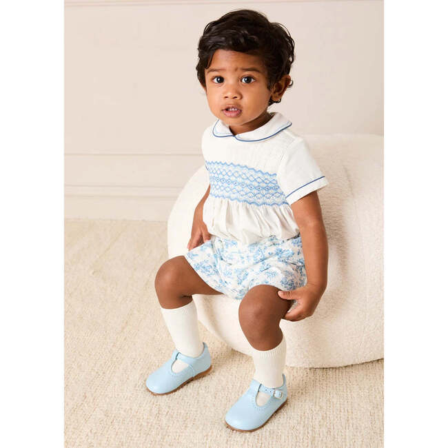 Leather T-Bar Baby Shoes, Sky Blue - T-Straps - 5