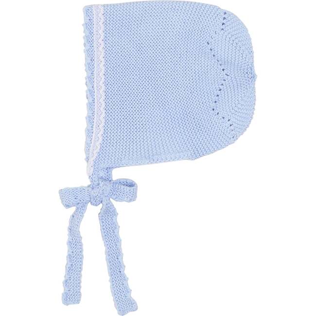 Lace Detail Knitted Bonnet, Light Blue
