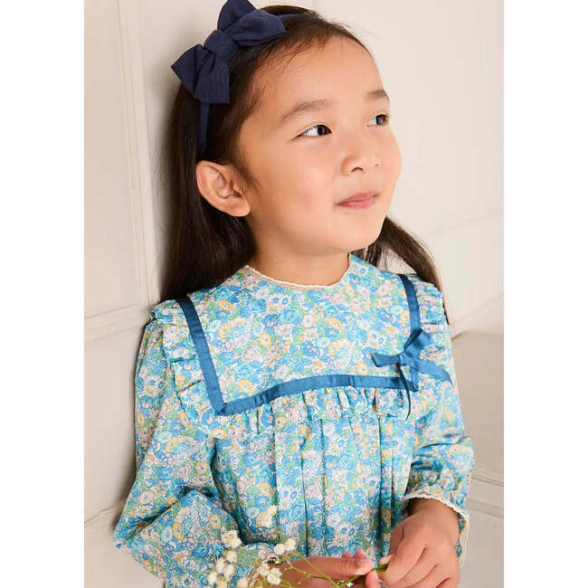 Leontyne Floral Bow Detail Long Sleeve Trapeze Dress, Blue Made with Liberty Fabric - Dresses - 4