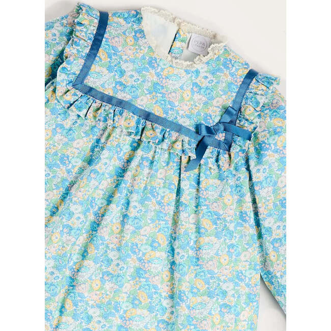 Leontyne Floral Bow Detail Long Sleeve Trapeze Dress, Blue Made with Liberty Fabric - Dresses - 5