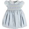 Hand Smocked Peter Pan Collar Short Sleeve Dress, Sky Blue - Dresses - 1 - thumbnail