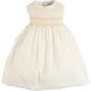 Hand Smocked Gold Embroidered Sleeveless Dress, Ivory - Dresses - 1 - thumbnail