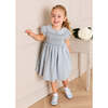 Hand Smocked Peter Pan Collar Short Sleeve Dress, Sky Blue - Dresses - 2 - thumbnail