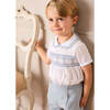 Hand Smocked Peter Pan Collar Short Sleeve Two Piece Set, Sky Blue - Mixed Apparel Set - 3 - thumbnail