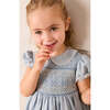 Hand Smocked Peter Pan Collar Short Sleeve Dress, Sky Blue - Dresses - 3 - thumbnail