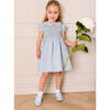 Hand Smocked Peter Pan Collar Short Sleeve Dress, Sky Blue - Dresses - 5 - thumbnail