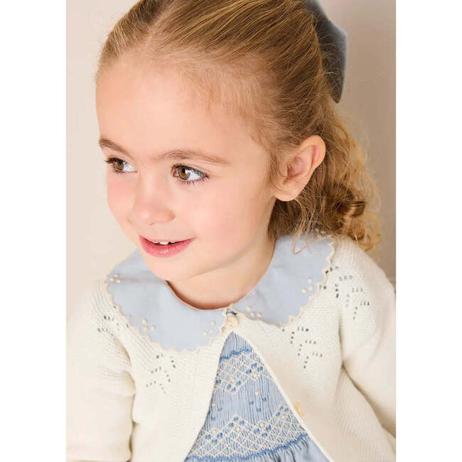Hand Smocked Peter Pan Collar Short Sleeve Dress, Sky Blue - Dresses - 6