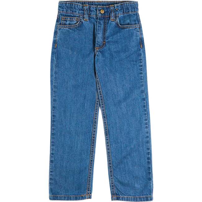 Five Pocket Straight Leg Jeans, Blue Denim