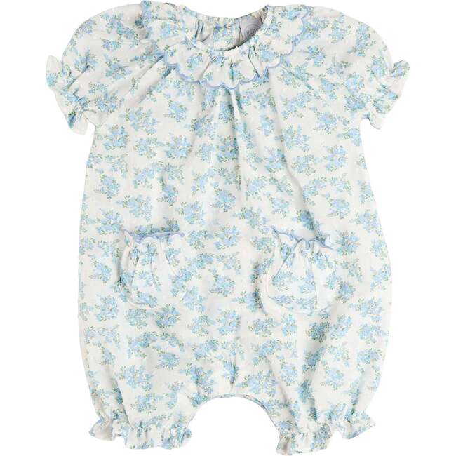 Esme Floral Swiss Voile Scallop Detail All-In-One Pajamas, Blue