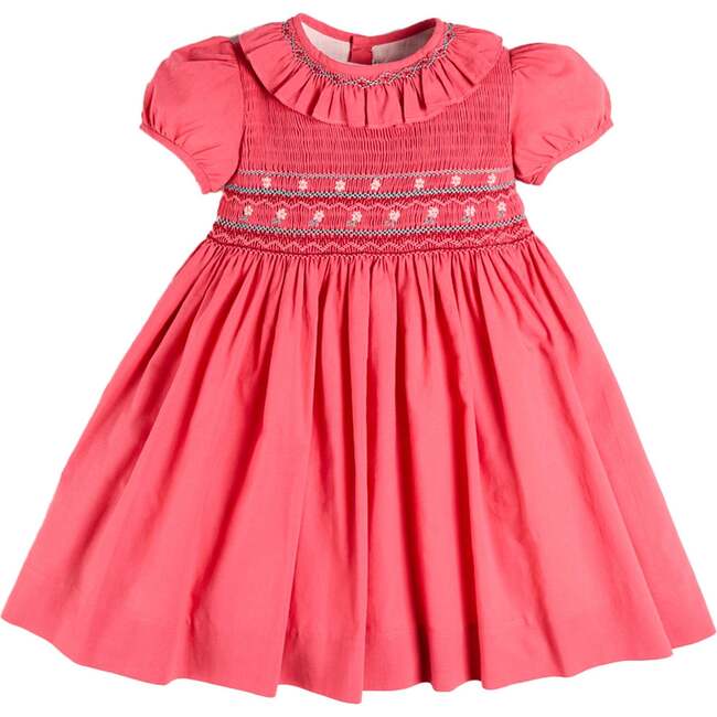 Hand Smocked Flower Embroidered Dress, Strawberry