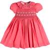 Hand Smocked Flower Embroidered Dress, Strawberry - Dresses - 1 - thumbnail