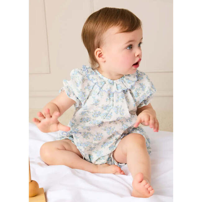 Esme Floral Swiss Voile Scallop Detail All-In-One Pajamas, Blue