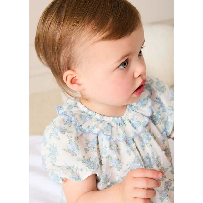 Esme Floral Swiss Voile Scallop Detail All-In-One Pajamas, Blue - Pajamas - 3