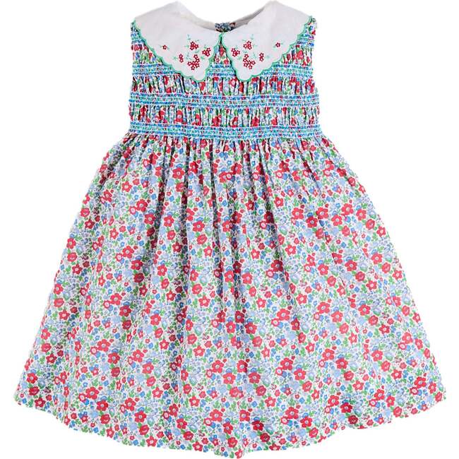 Emilia Floral Embroidered Collar Sleeveless Dress, Red