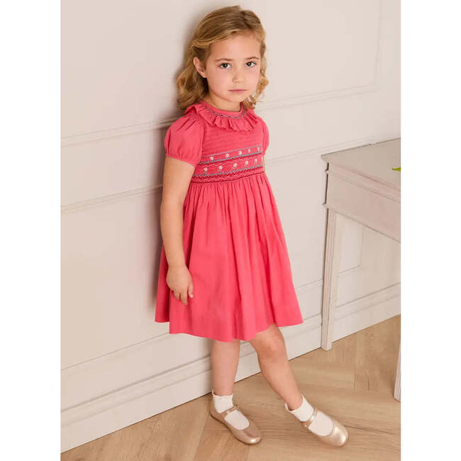 Hand Smocked Flower Embroidered Dress, Strawberry