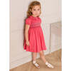 Hand Smocked Flower Embroidered Dress, Strawberry - Dresses - 2 - thumbnail