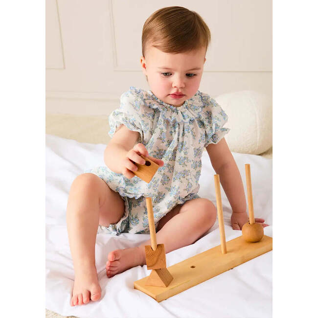 Esme Floral Swiss Voile Scallop Detail All-In-One Pajamas, Blue - Pajamas - 4