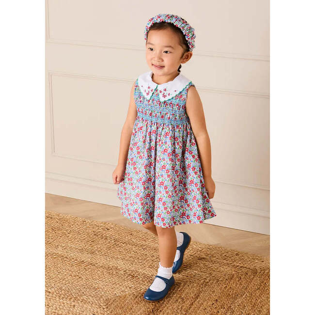 Emilia Floral Embroidered Collar Sleeveless Dress, Red