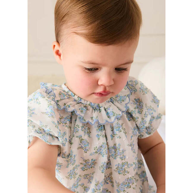 Esme Floral Swiss Voile Scallop Detail All-In-One Pajamas, Blue - Pajamas - 5