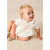 Hand Smocked Gold Embroidered Short Sleeve Romper, Ivory - Rompers - 5