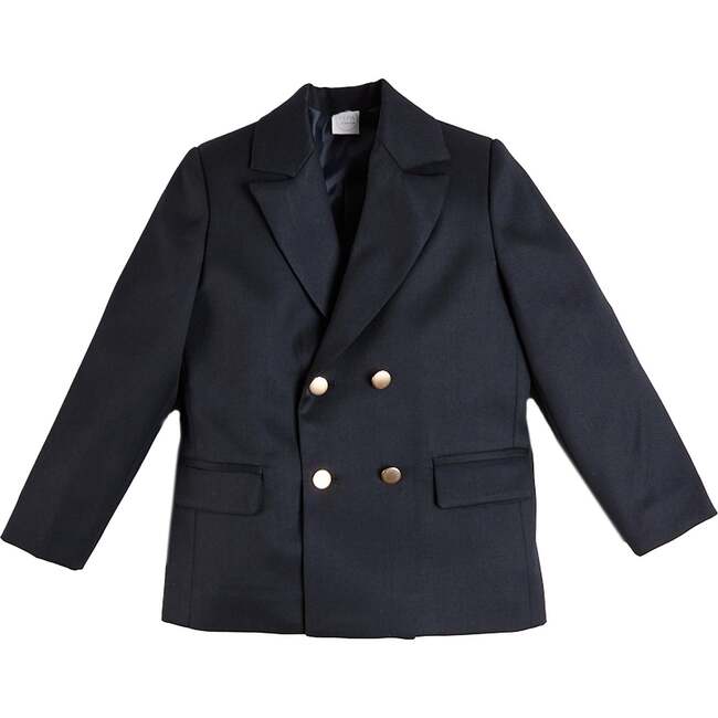 Double Breasted Wool Blazer Jacket, Navy