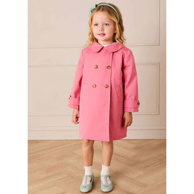 Double Breasted Margaret Floral Lined Rain Coat, Raspberry