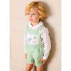 Elephant Embroidered Smocked Dungarees, Sage Green - Pants - 3 - thumbnail