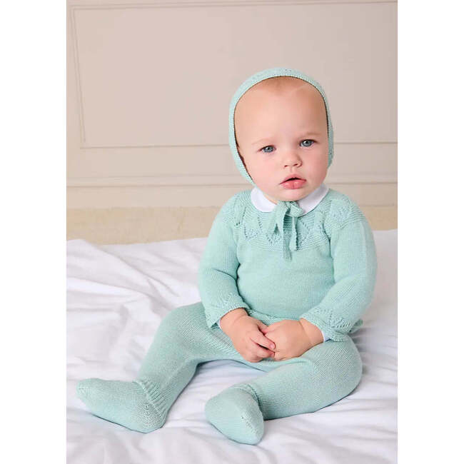 Diamond Openwork Three Piece Knitted Set, Sage Green