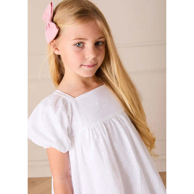 Flower Embroidered Broderie Anglaise Short Sleeve Dress, White - Dresses - 6