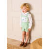 Elephant Embroidered Smocked Dungarees, Sage Green - Pants - 4 - thumbnail