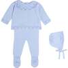 Diamond Openwork Three Piece Knitted Set, Light Blue - Mixed Apparel Set - 1 - thumbnail