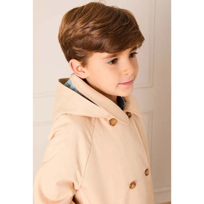 Double Breasted George Check Lined Rain Coat With Detachable Hood, Beige - Raincoats - 4