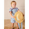 Darby Gingham Straw Boater Hat, Blue - Sun Hats - 2 - thumbnail