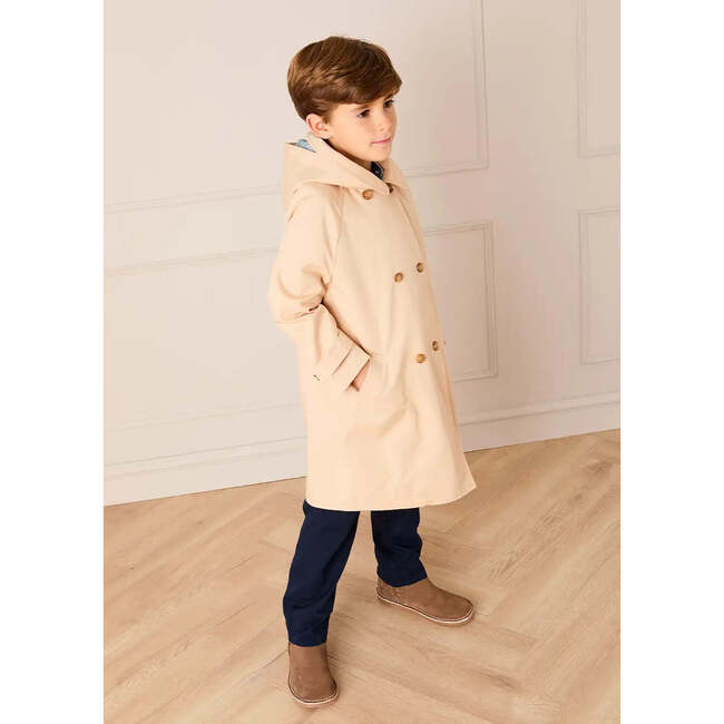 Double Breasted George Check Lined Rain Coat With Detachable Hood, Beige - Raincoats - 5
