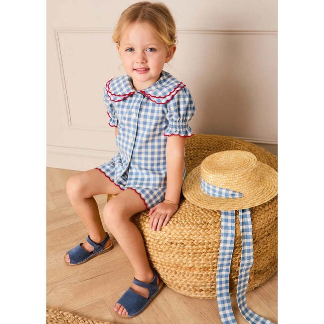 Darby Gingham Straw Boater Hat, Blue - Sun Hats - 3