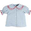 Darby Gingham Scallop Layered Collar Short Sleeve Blouse, Blue - Blouses - 1 - thumbnail