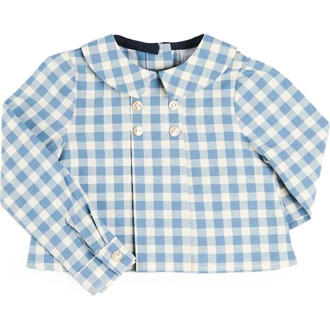 Darby Gingham Button Detail Long Sleeve Shirt, Blue