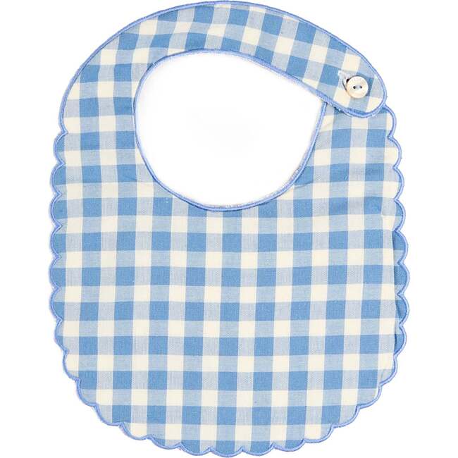 Darby Gingham Scallop Edge Lined Bib, Blue