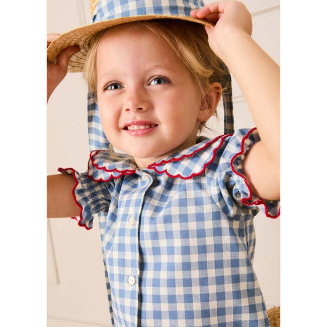 Darby Gingham Straw Boater Hat, Blue - Sun Hats - 4