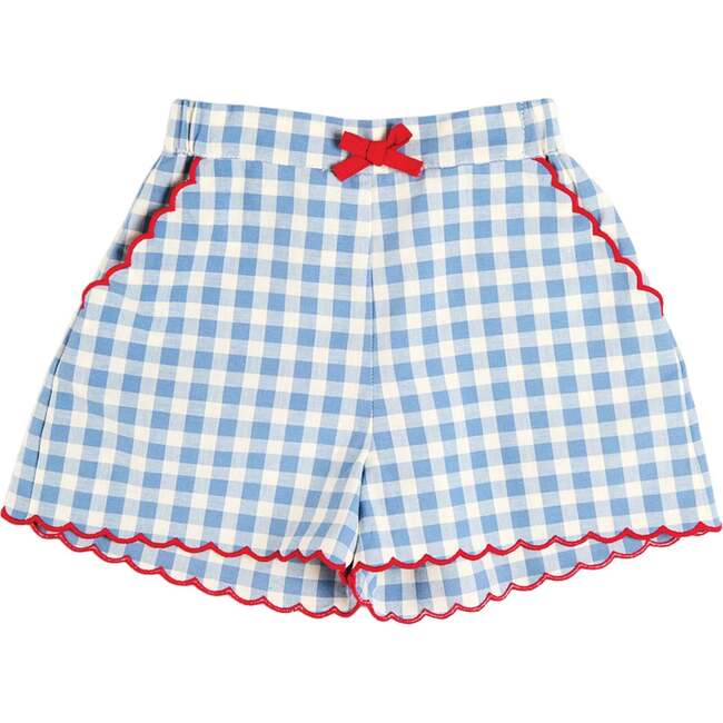Darby Gingham Scallop Edge Bow Detail Shorts, Blue