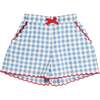 Darby Gingham Scallop Edge Bow Detail Shorts, Blue - Shorts - 1 - thumbnail