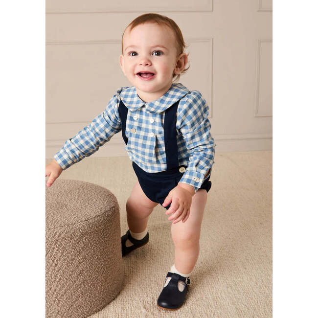 Darby Gingham Button Detail Long Sleeve Shirt, Blue